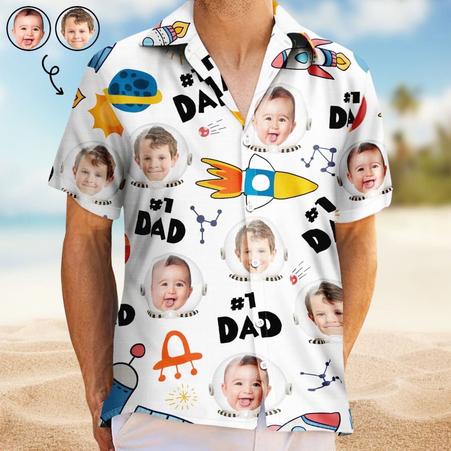 Custom Photo Astronaut Dad Space Theme Personalized Hawaiian Shirt For Island Vacations And Everyday Style