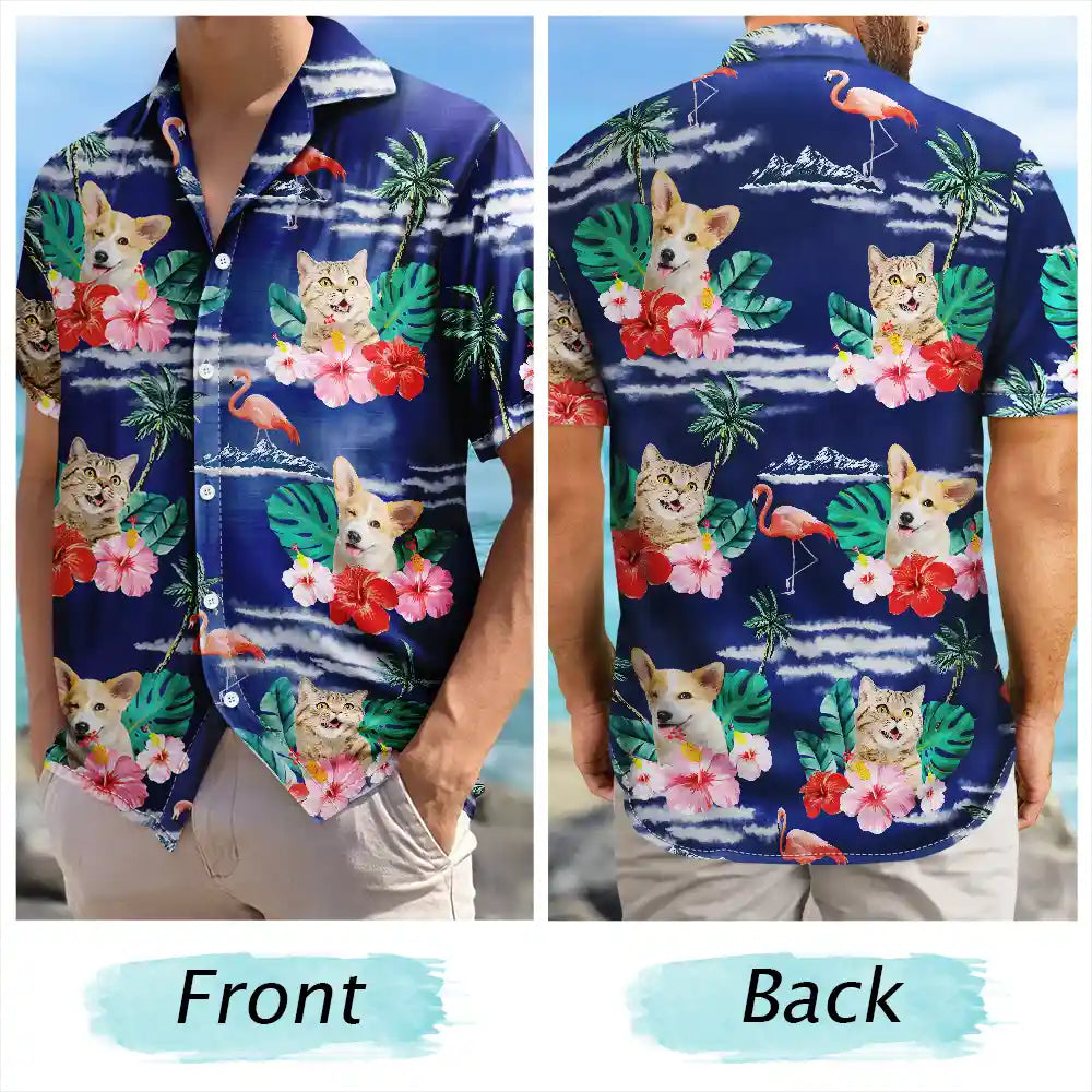 Custom Photo Pet Face Ready Beach Personalized Hawaiian Shirt For Beach Days And Outdoor Gatherings