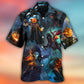 Halloween Skull Pumpkin Hawaiian Shirt Creative Print View For Warm Weather Events