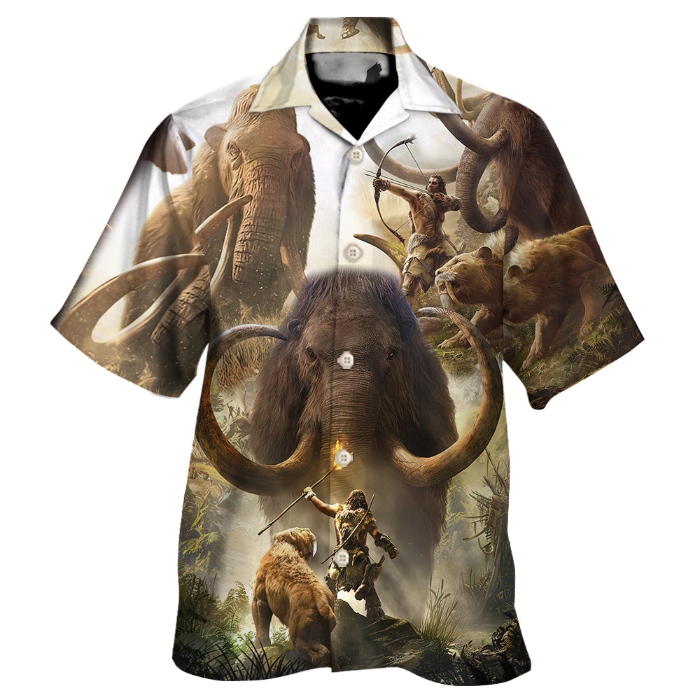 Mammoth Man Prehistoric Adventure Hawaiian Shirt Design Detail For Sunny Adventures And Casual Wear