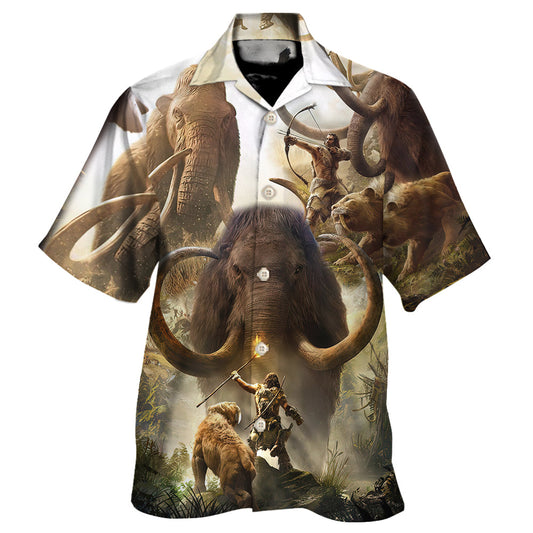 Mammoth Man Prehistoric Adventure Hawaiian Shirt Design Detail For Sunny Adventures And Casual Wear
