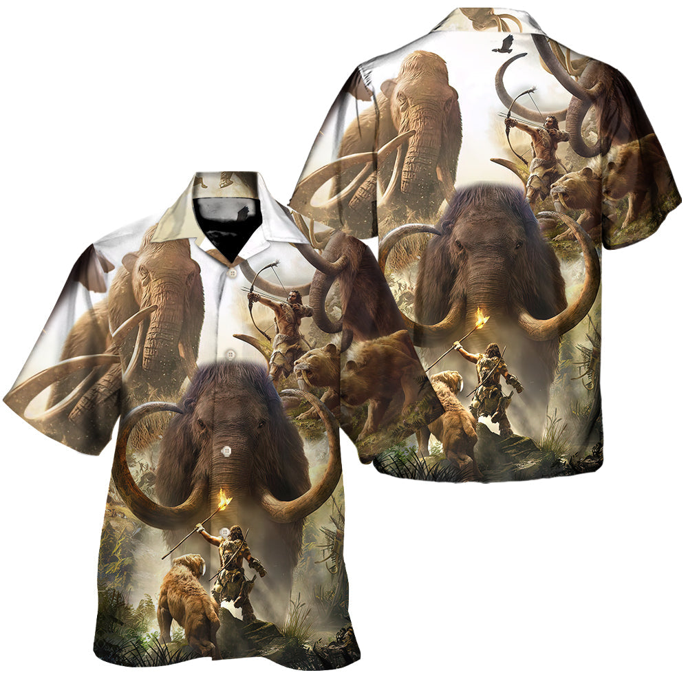 Mammoth Man Prehistoric Adventure Hawaiian Shirt For Resort Getaways And Comfortable Summer Activities
