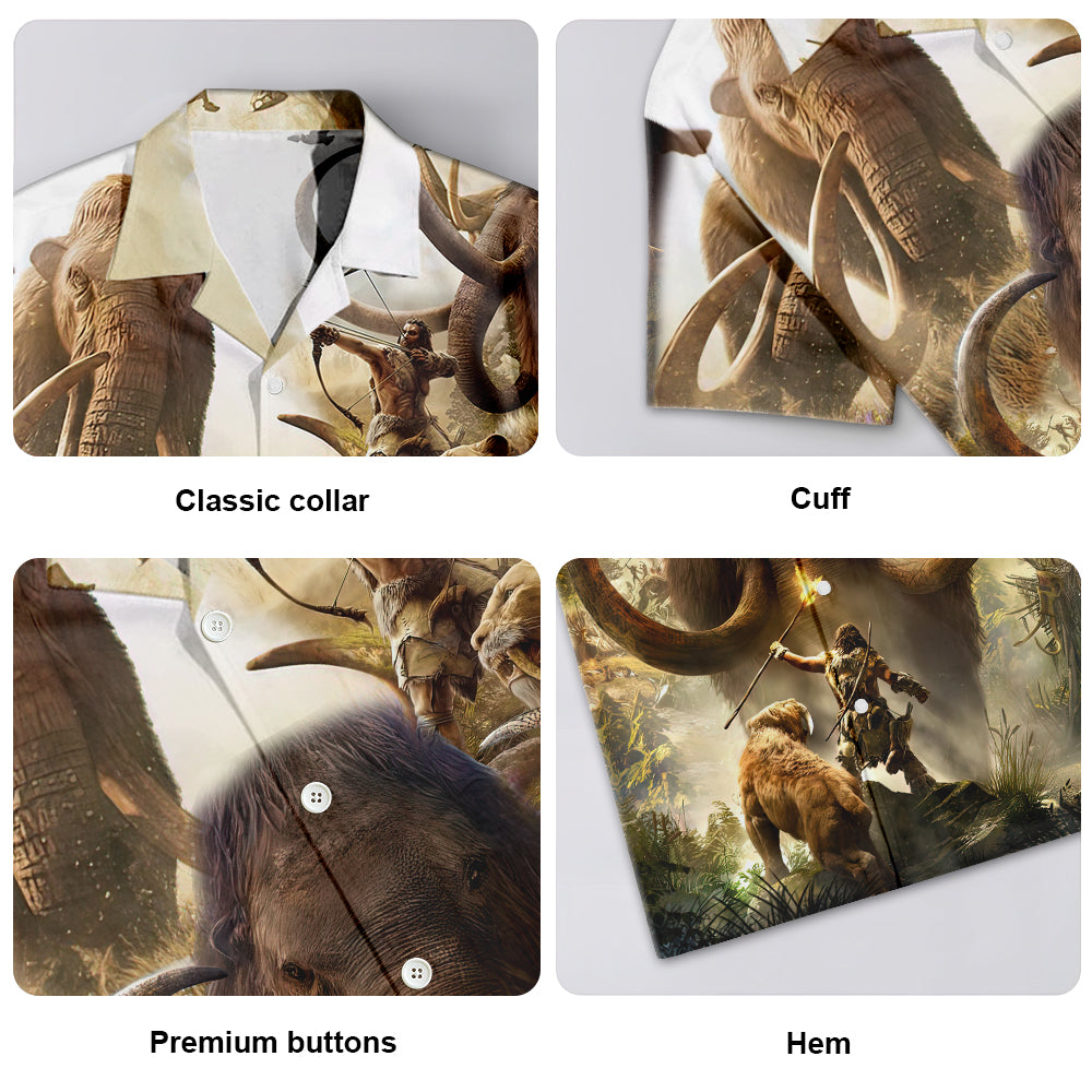 Mammoth Man Prehistoric Adventure Hawaiian Shirt For Summer Vacation And Beach Travel