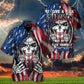 Skull Give Broken American Flag Hawaiian Shirt Pattern Detail For Vacation Travel And Daily Wear