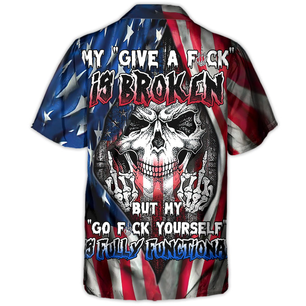 Skull Give Broken American Flag Hawaiian Shirt Design View For Casual Summer Styling