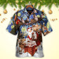 Christmas Santa Hawaiian Shirt Artwork Detail For Tropical Trips And Casual Outings
