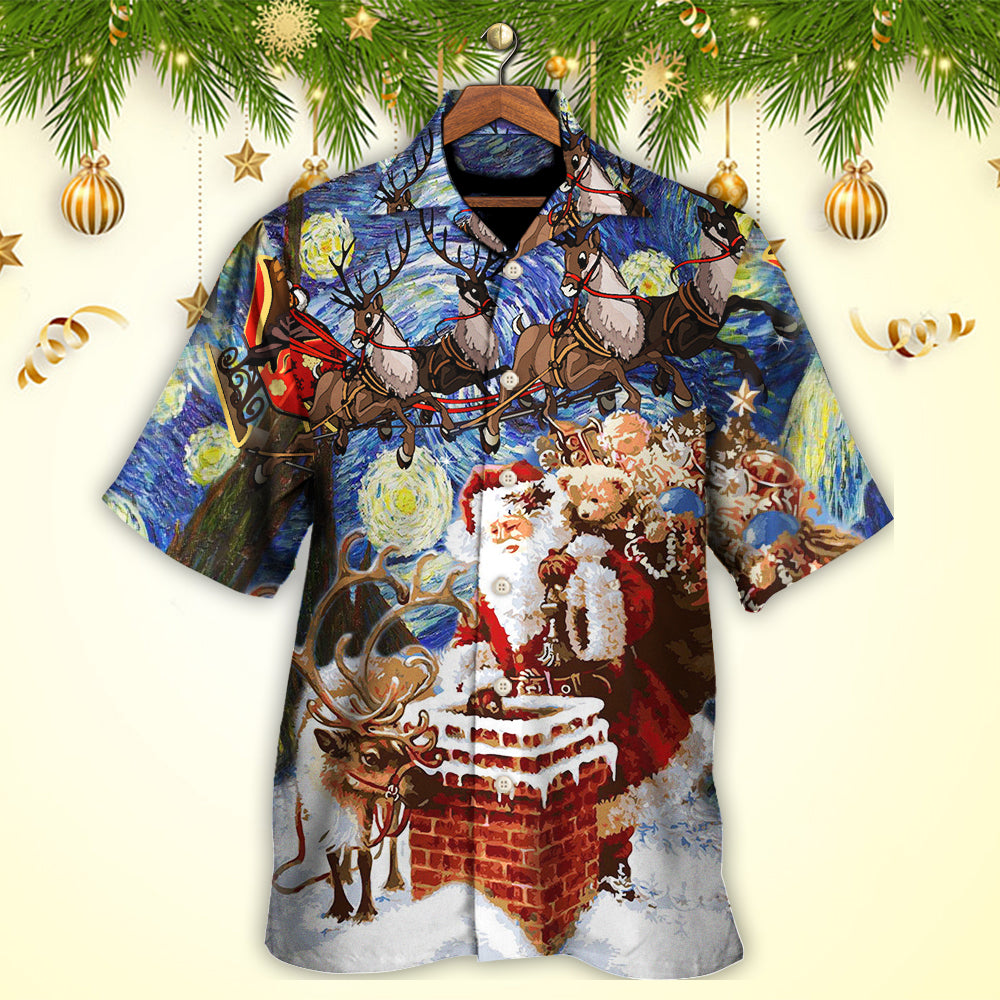 Christmas Santa Hawaiian Shirt Artwork Detail For Tropical Trips And Casual Outings