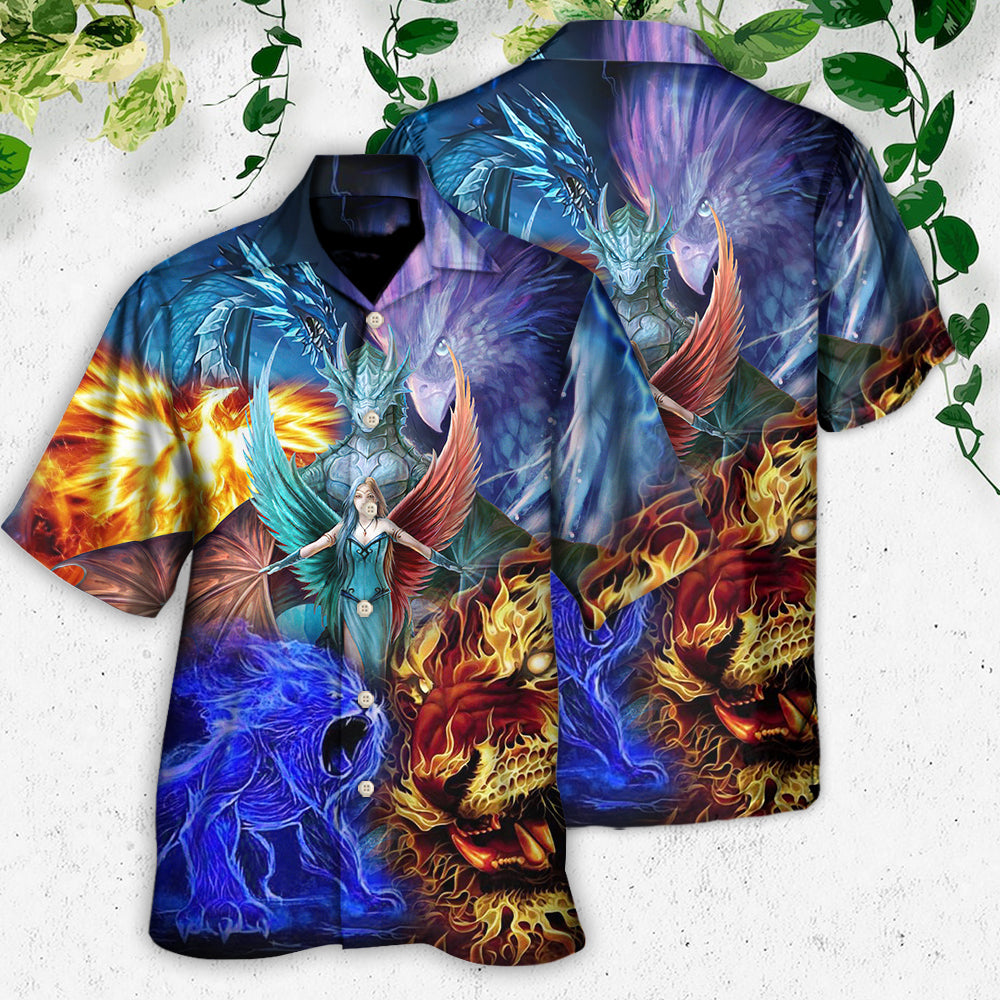 Dragon Fantasy Whimsical Hawaiian Shirt Pattern Detail For Summer Holidays And Outdoor Fun