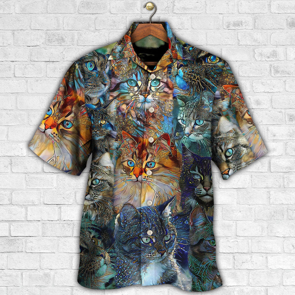 Colorful Cat Glass Hawaiian Shirt Pattern View For Relaxed Warm Weather Outfits