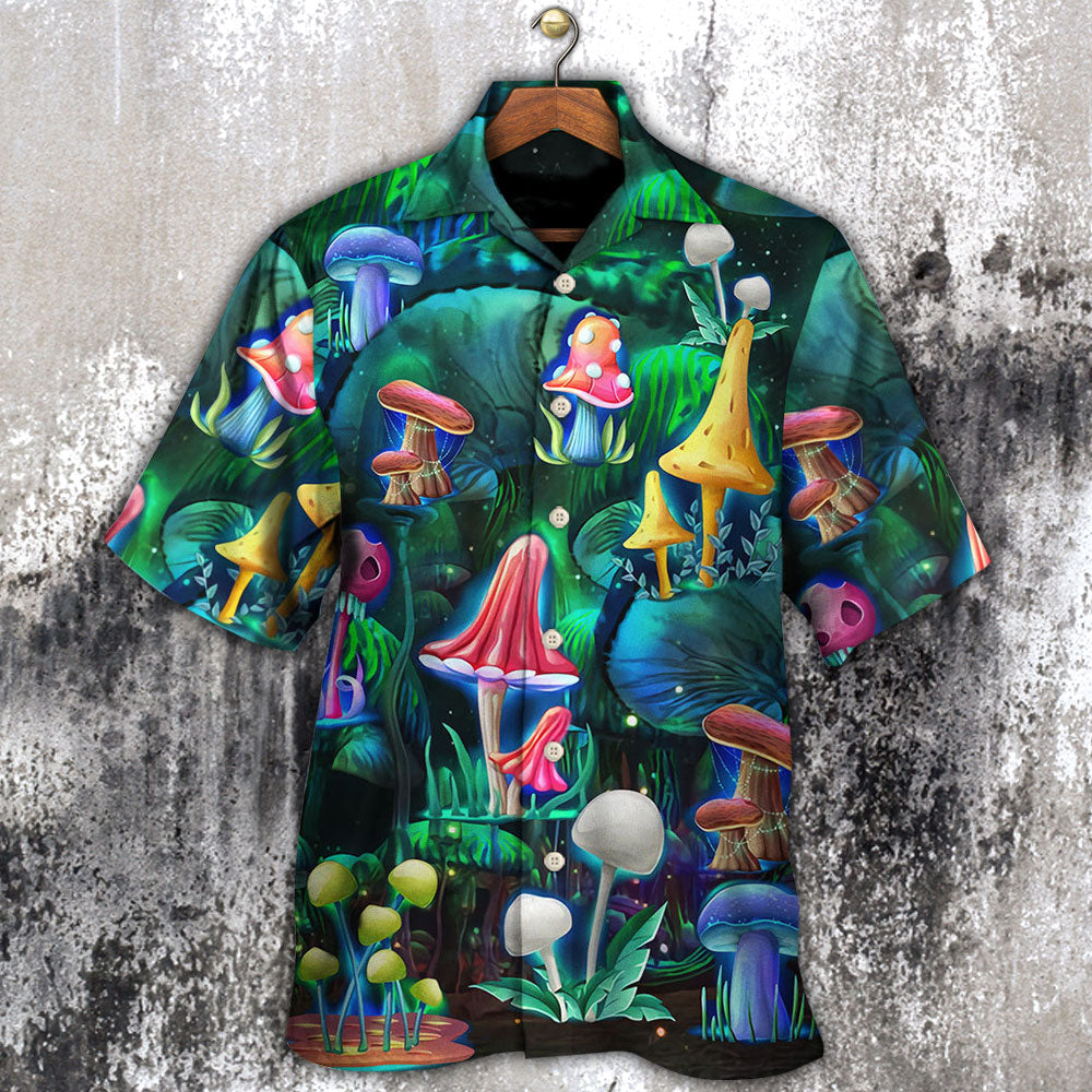 Bohemian Neon Mushroom Galaxy Hawaiian Shirt Pattern Detail For Vacation Travel And Daily Wear