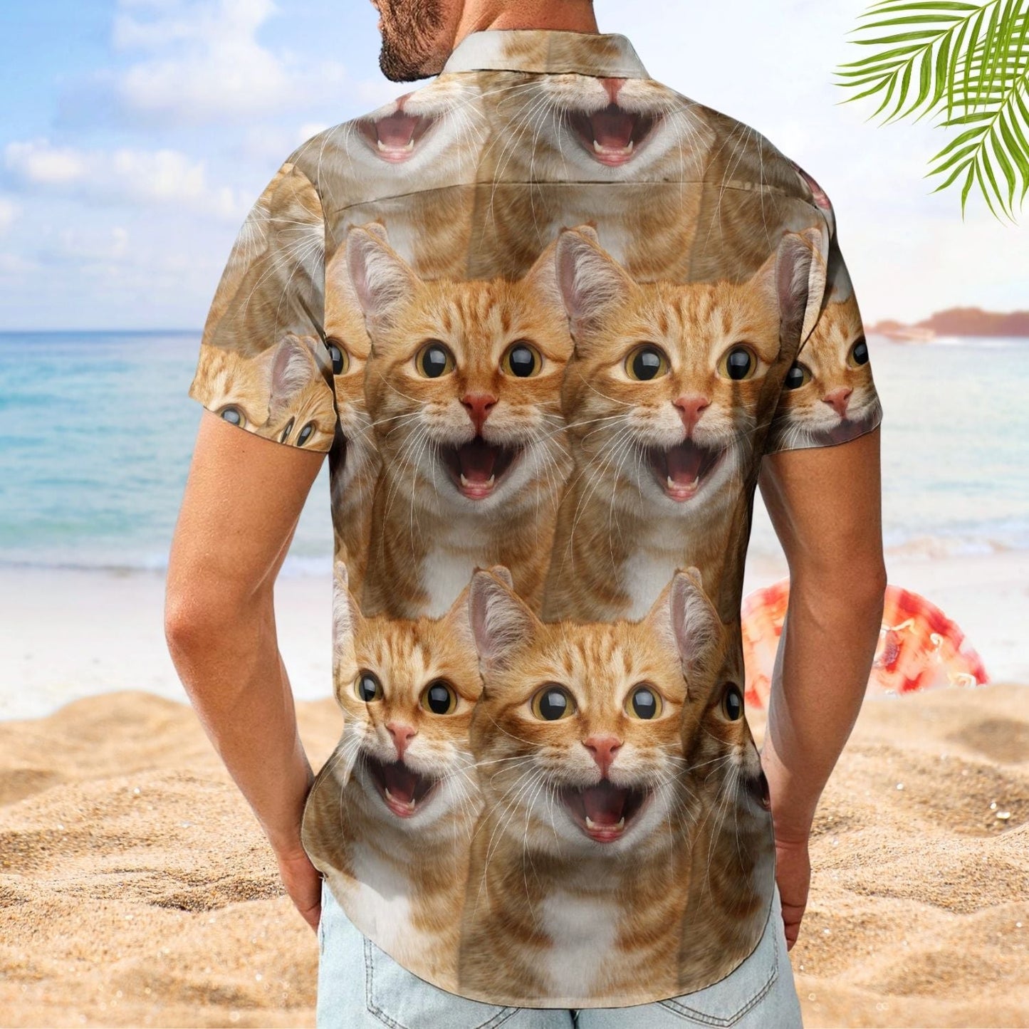 Funny Cat Custom Face Summer Personalized Photo Hawaiian Shirt For Coastal Travel And Summer Outings