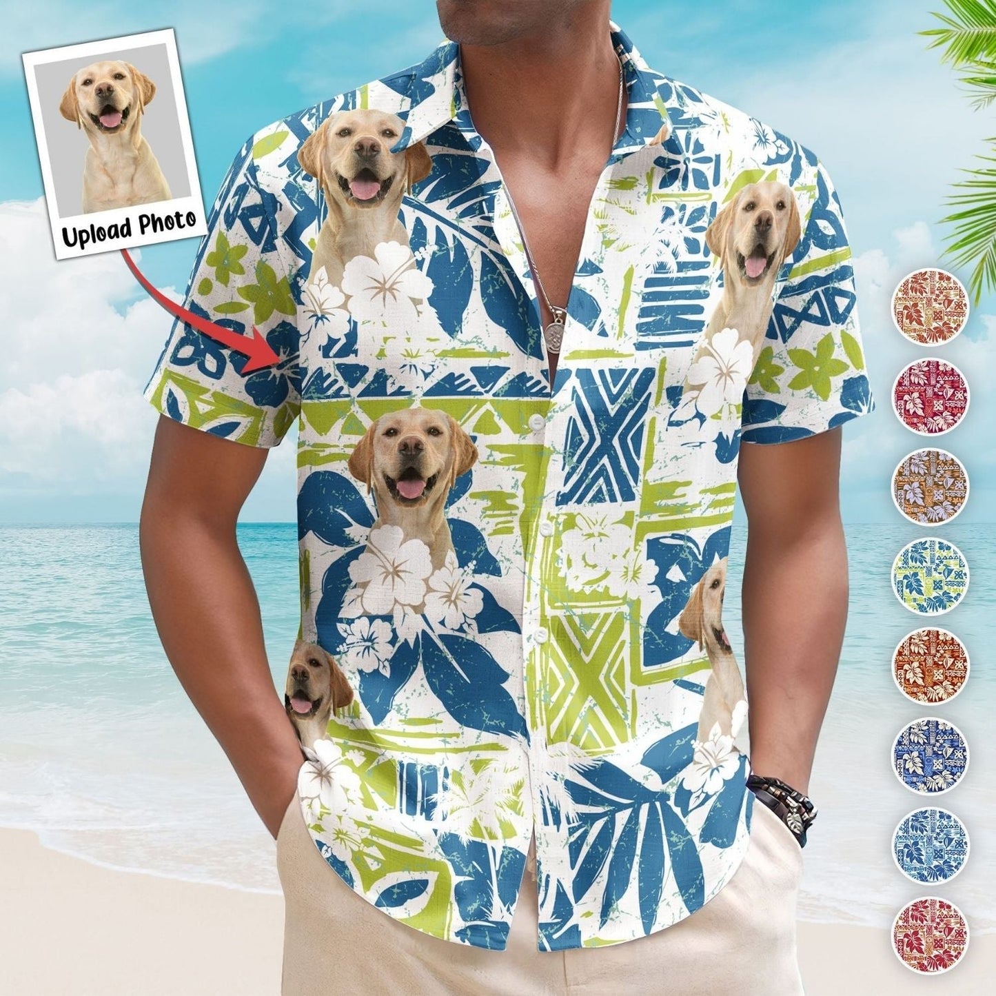 Tropical Funny Aloha Custom Photo Pet Family Hawaiian Shirt For Coastal Travel And Summer Outings