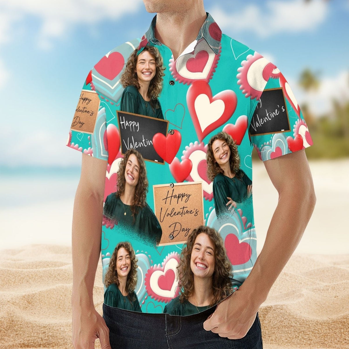 Happy Romantic Aloha Valentine's Day Personalized Photo Hawaiian Shirt For Personalized Vacation Style And Beach Travel