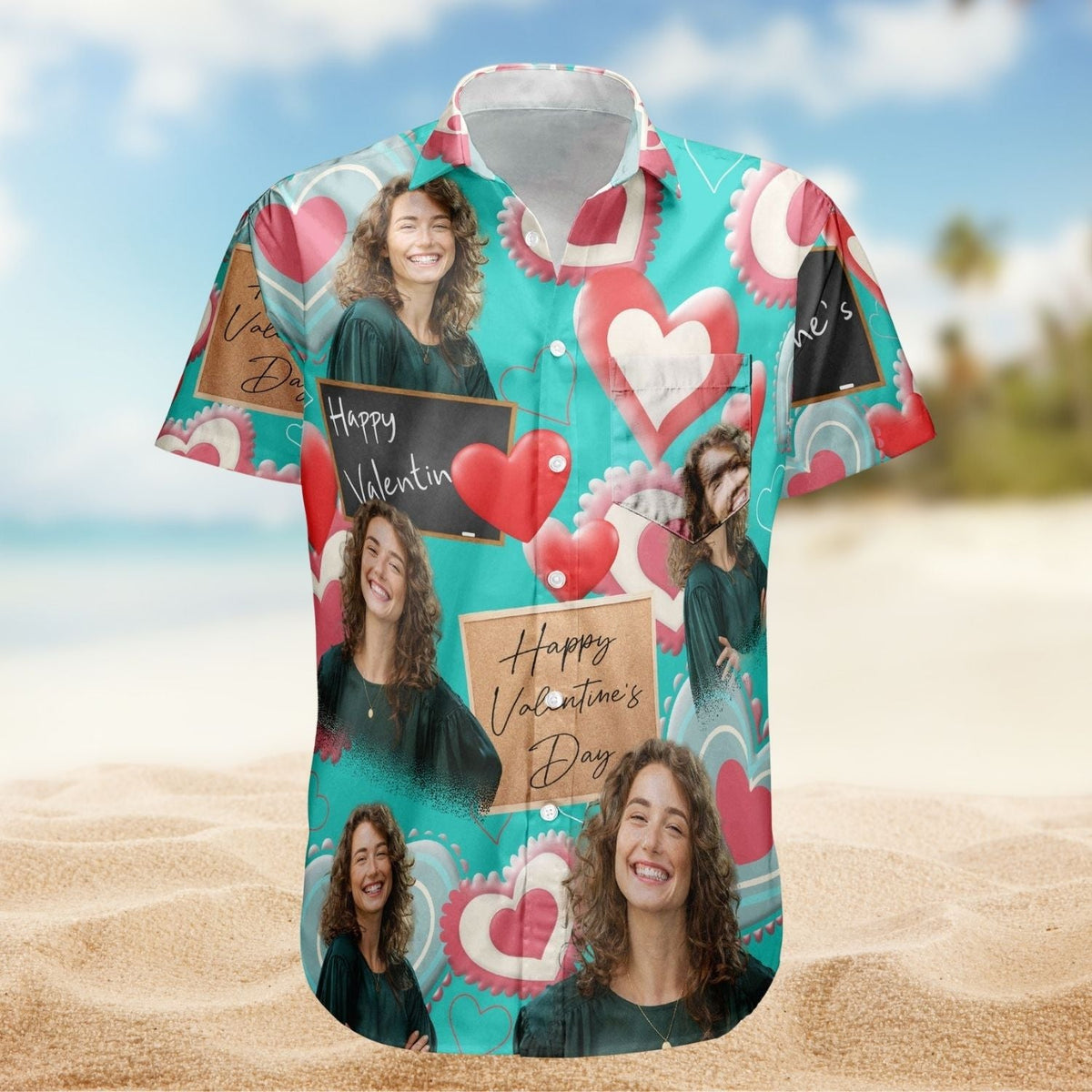 Happy Romantic Aloha Valentine's Day Personalized Photo Hawaiian Shirt For Personalized Vacation Style And Beach Travel