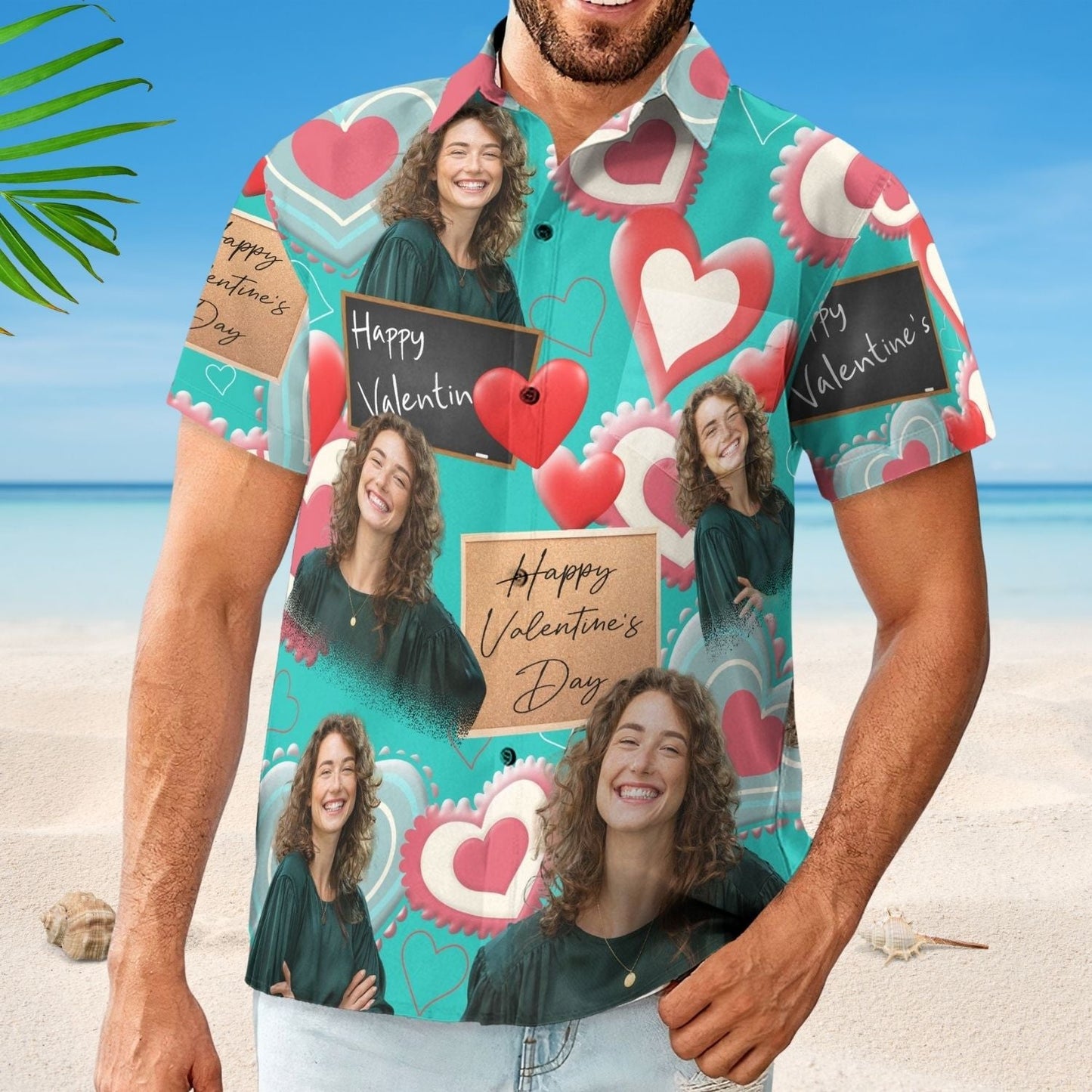Happy Romantic Aloha Valentine's Day Personalized Photo Hawaiian Shirt For Personalized Vacation Style And Beach Travel
