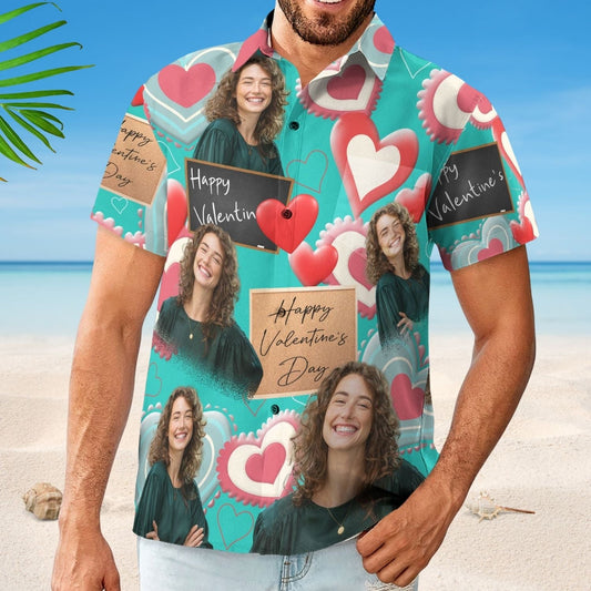 Happy Romantic Aloha Valentine's Day Personalized Photo Hawaiian Shirt For Personalized Vacation Style And Beach Travel