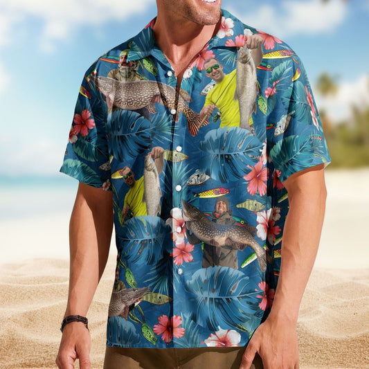 Fishing Bass Aloha Men Custom Photo Husband Hawaiian Shirt For Personalized Vacation Style And Beach Travel