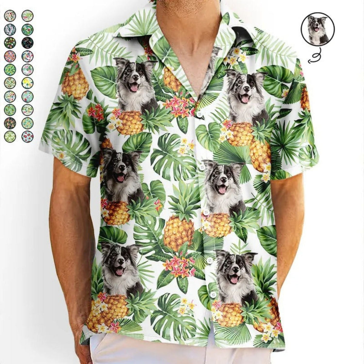 Tropical Custom Photo Pet Face Family Background Hawaiian Shirt For Coastal Travel And Summer Outings