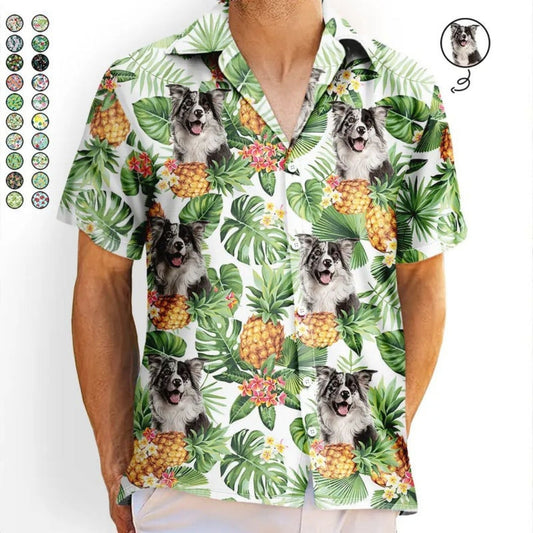 Tropical Custom Photo Pet Face Family Background Hawaiian Shirt For Coastal Travel And Summer Outings