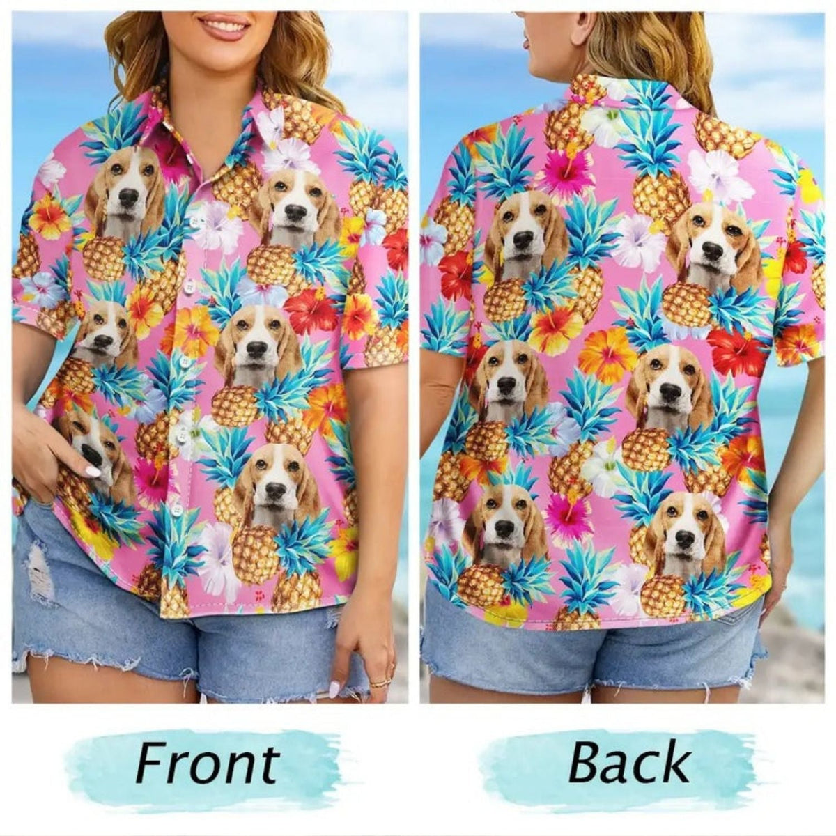 Tropical Custom Photo Pet Face Family Background Hawaiian Shirt For Coastal Travel And Summer Outings