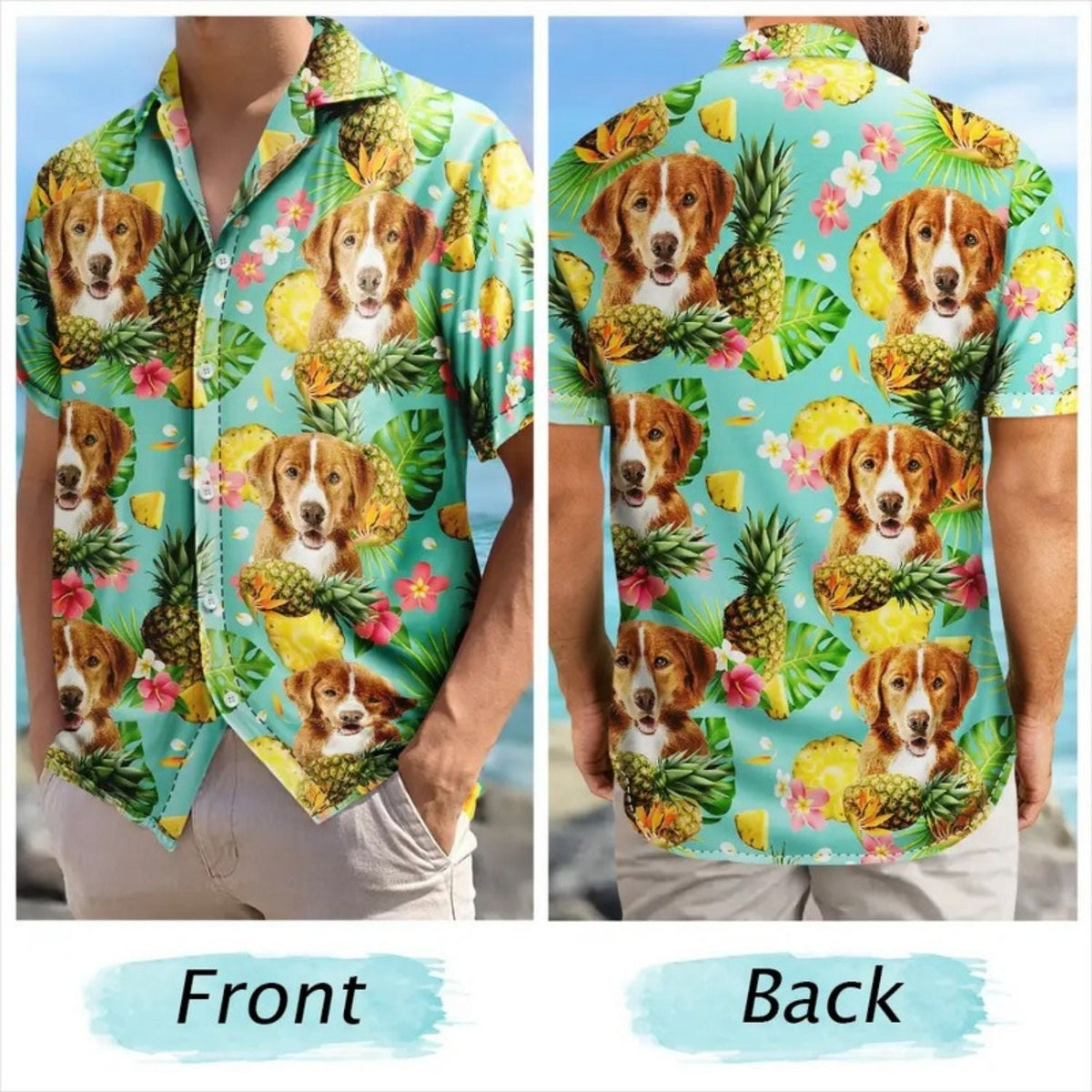 Tropical Custom Photo Pet Face Family Background Hawaiian Shirt For Coastal Travel And Summer Outings