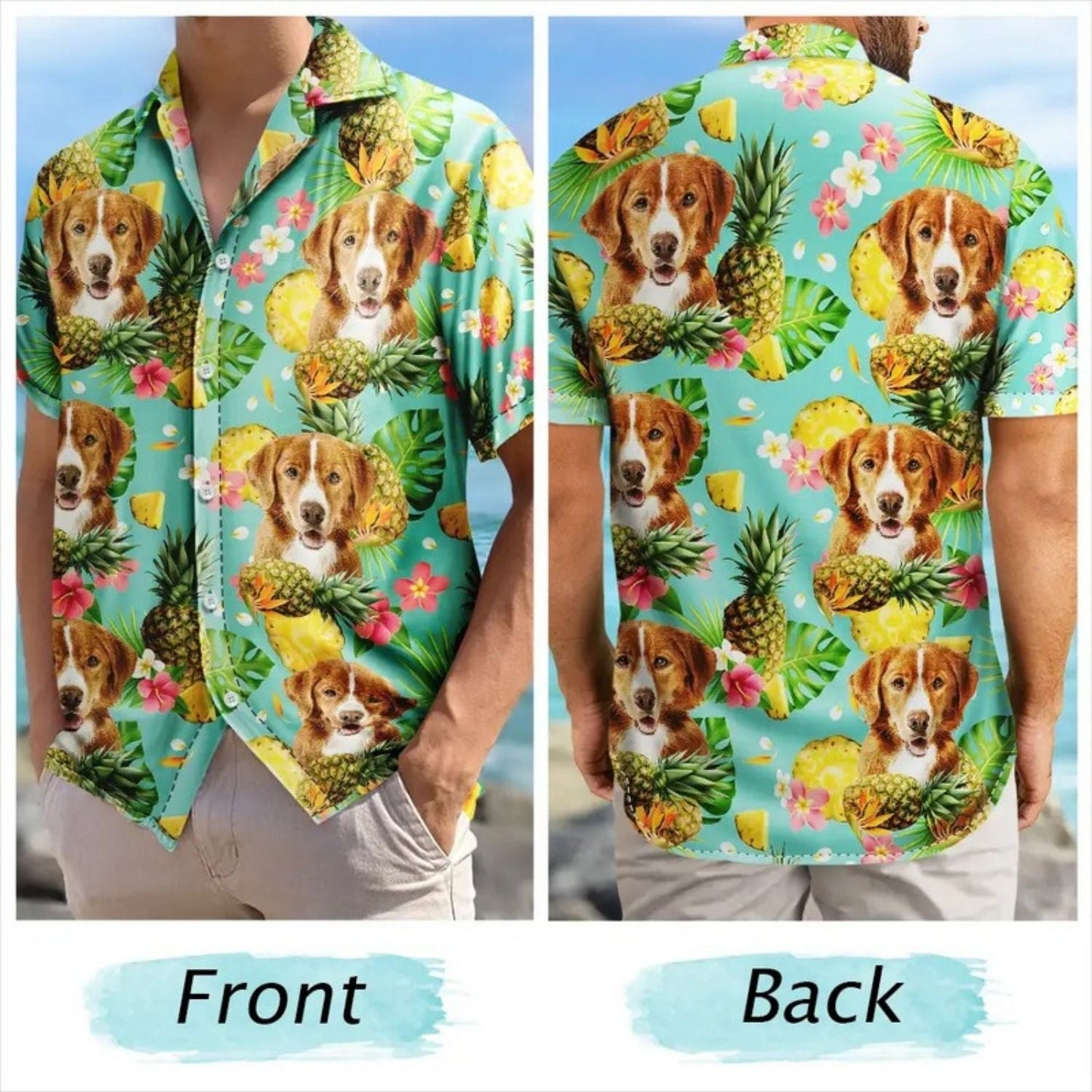 Tropical Custom Photo Pet Face Family Background Hawaiian Shirt For Coastal Travel And Summer Outings