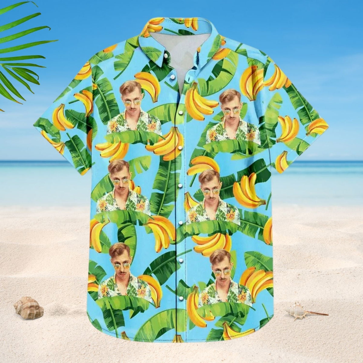 Tropical Custom Photo Pet Face Family Background Hawaiian Shirt For Coastal Travel And Summer Outings