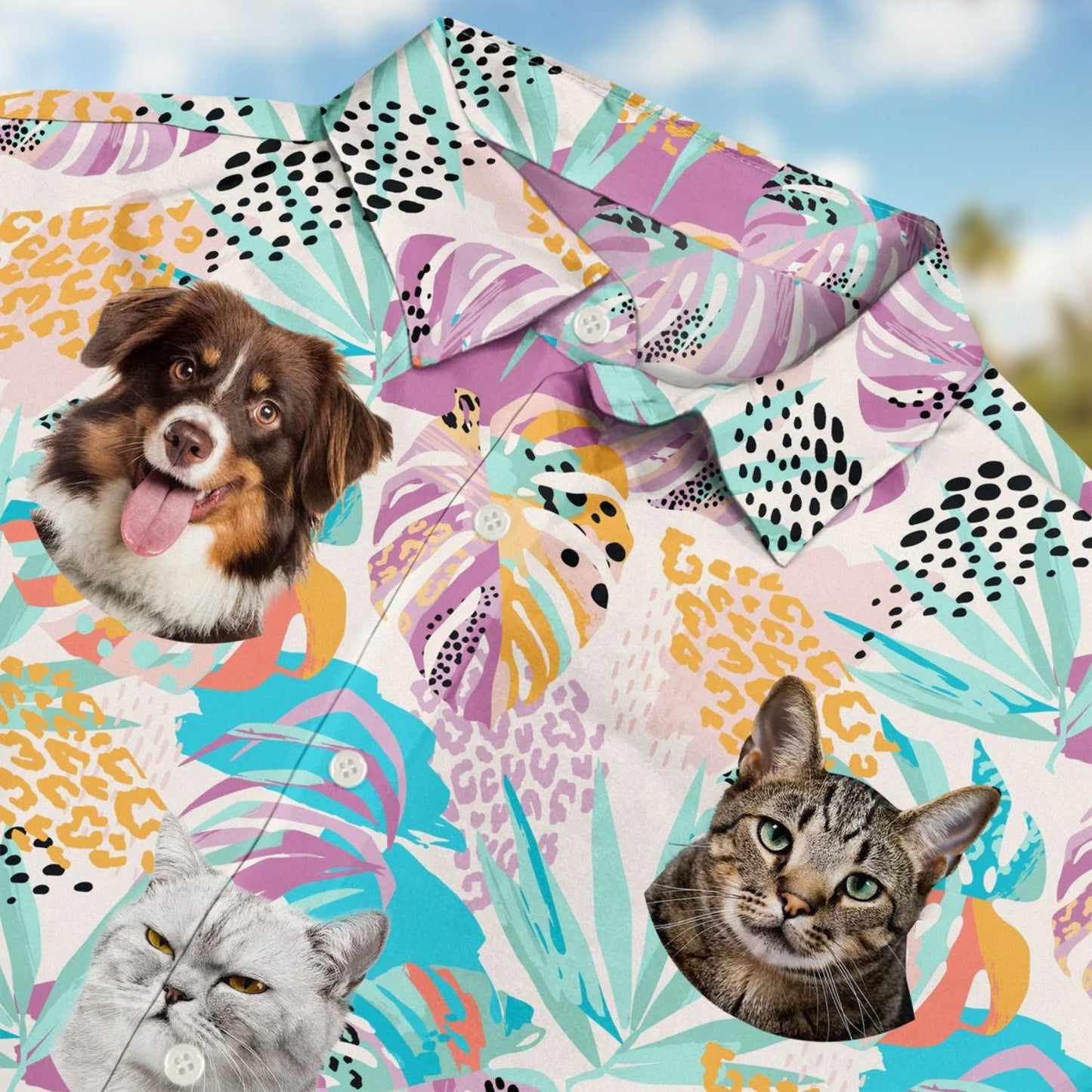 Funny Purple Tropical Dog Custom Photo Family Hawaiian Shirt For Personalized Vacation Style And Beach Travel