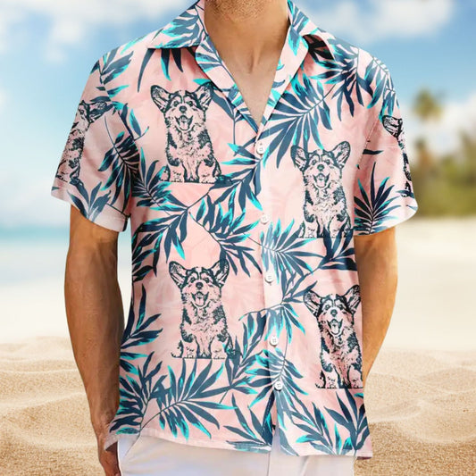 Custom Photo Pencil Drawing Palm Leaf Vacation Hawaiian Shirt For Summer Vacation And Beach Travel