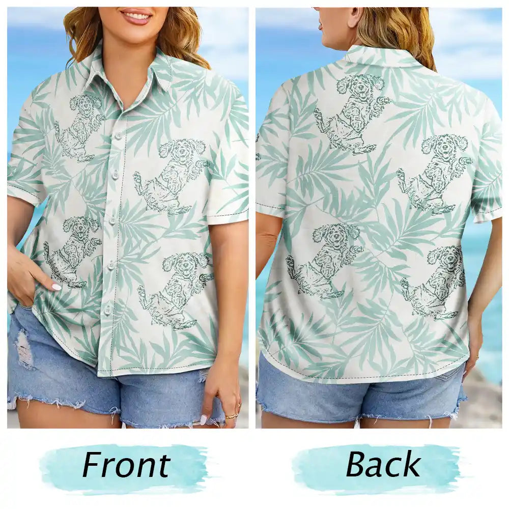 Custom Photo Pencil Drawing Palm Leaf Vacation Hawaiian Shirt For Summer Vacation And Beach Travel