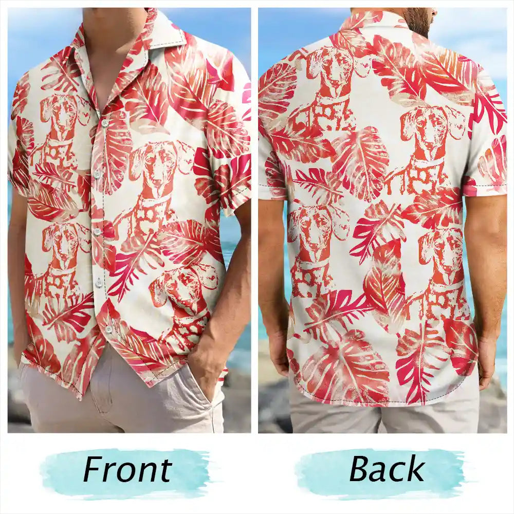 Custom Photo Pencil Drawing Palm Leaf Vacation Hawaiian Shirt For Summer Vacation And Beach Travel