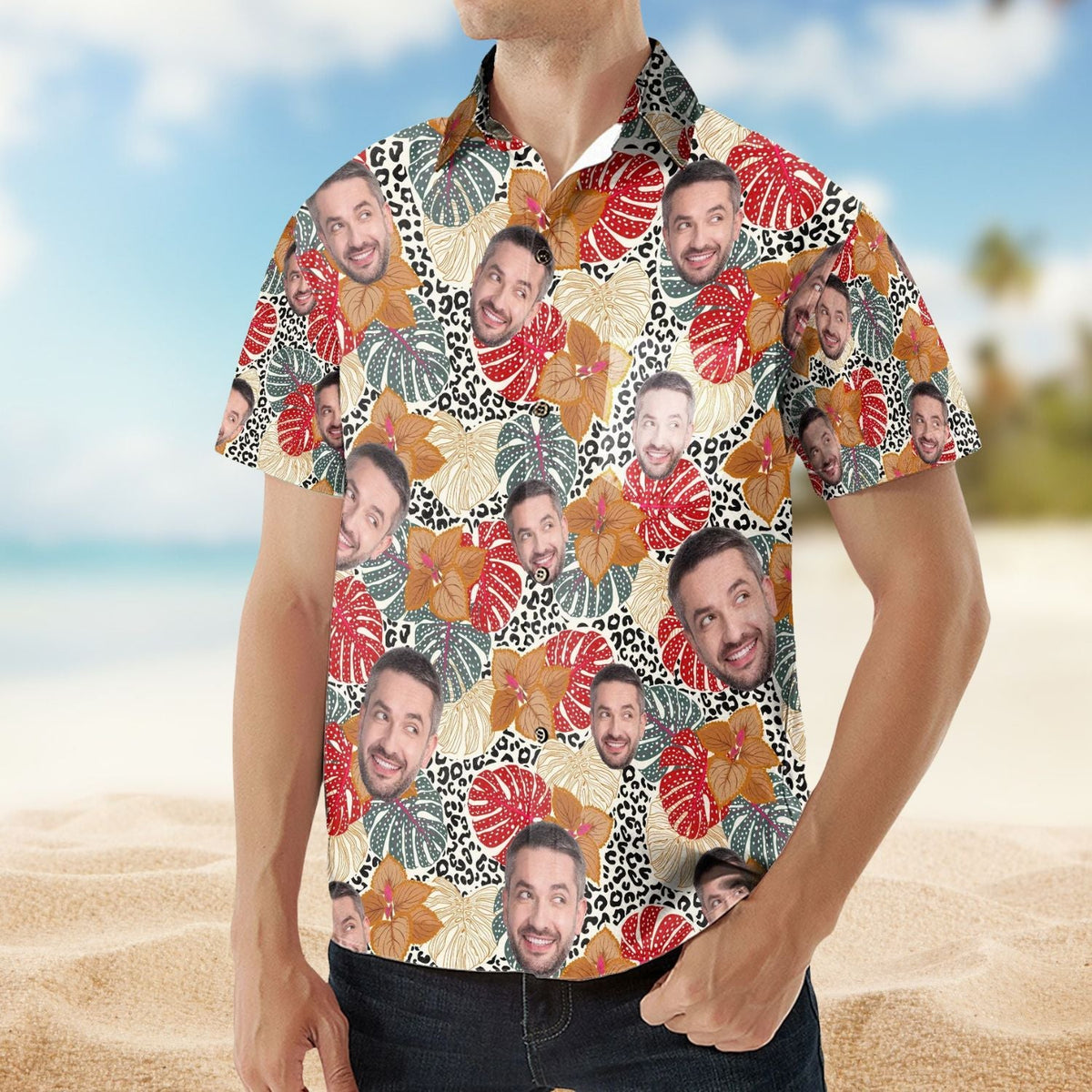 Funny Tropical Custom Face Leaf Photo Hawaiian Shirt For Warm Weather Events And Casual Wear