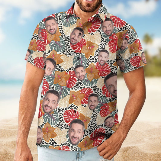 Funny Tropical Custom Face Leaf Photo Hawaiian Shirt For Warm Weather Events And Casual Wear