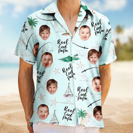 Custom Photo Reel Papa Personalized Hawaiian Shirt For Coastal Adventures, Vacation Travel, And Thoughtful Gift Giving