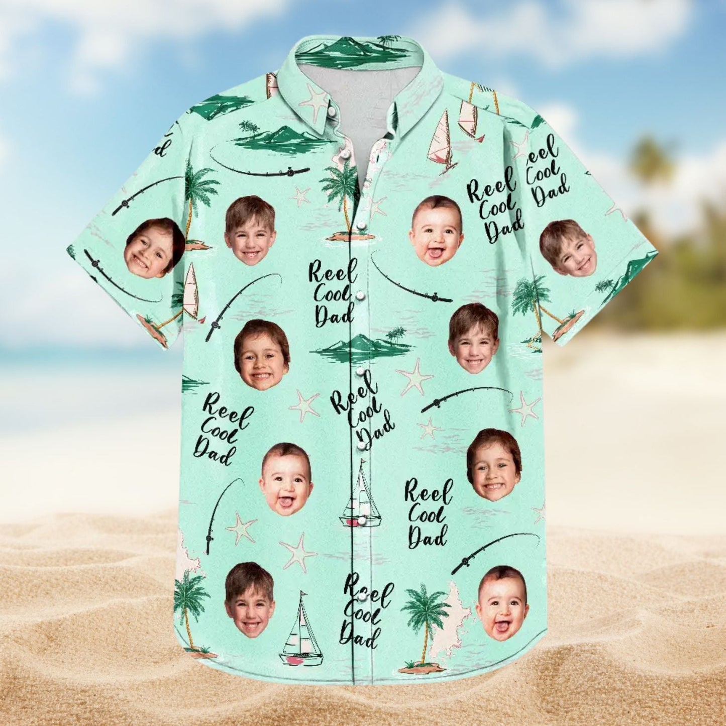 Custom Photo Reel Papa Personalized Hawaiian Shirt For Coastal Adventures, Vacation Travel, And Thoughtful Gift Giving