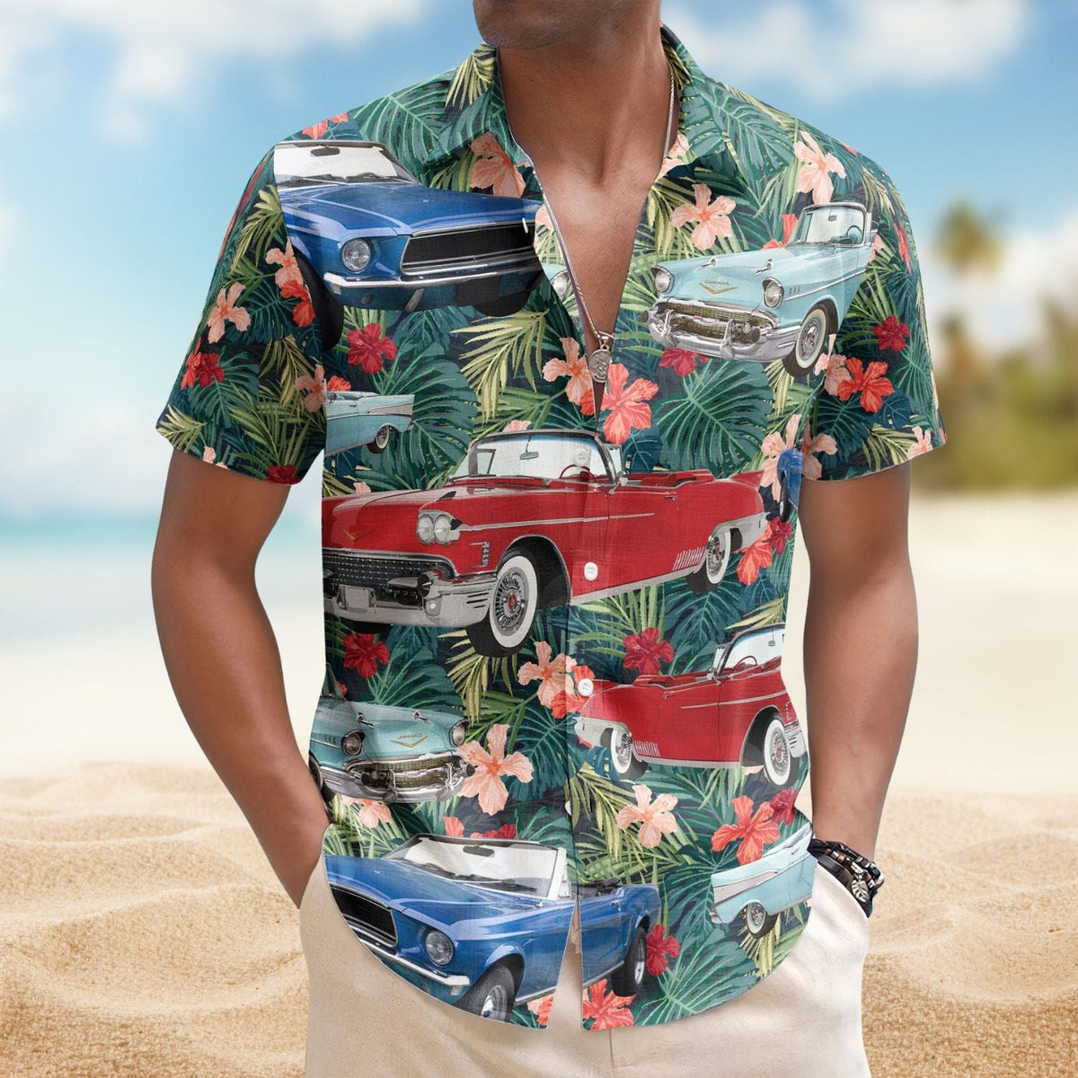 Vintage Car Custom Muscle Men Husband Photo Hawaiian Shirt For Road Trips And Summer Outings