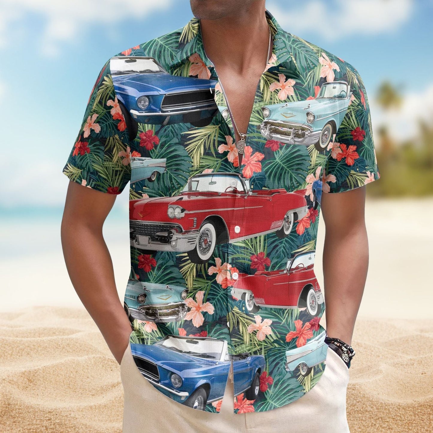 Vintage Car Custom Muscle Men Husband Photo Hawaiian Shirt For Road Trips And Summer Outings