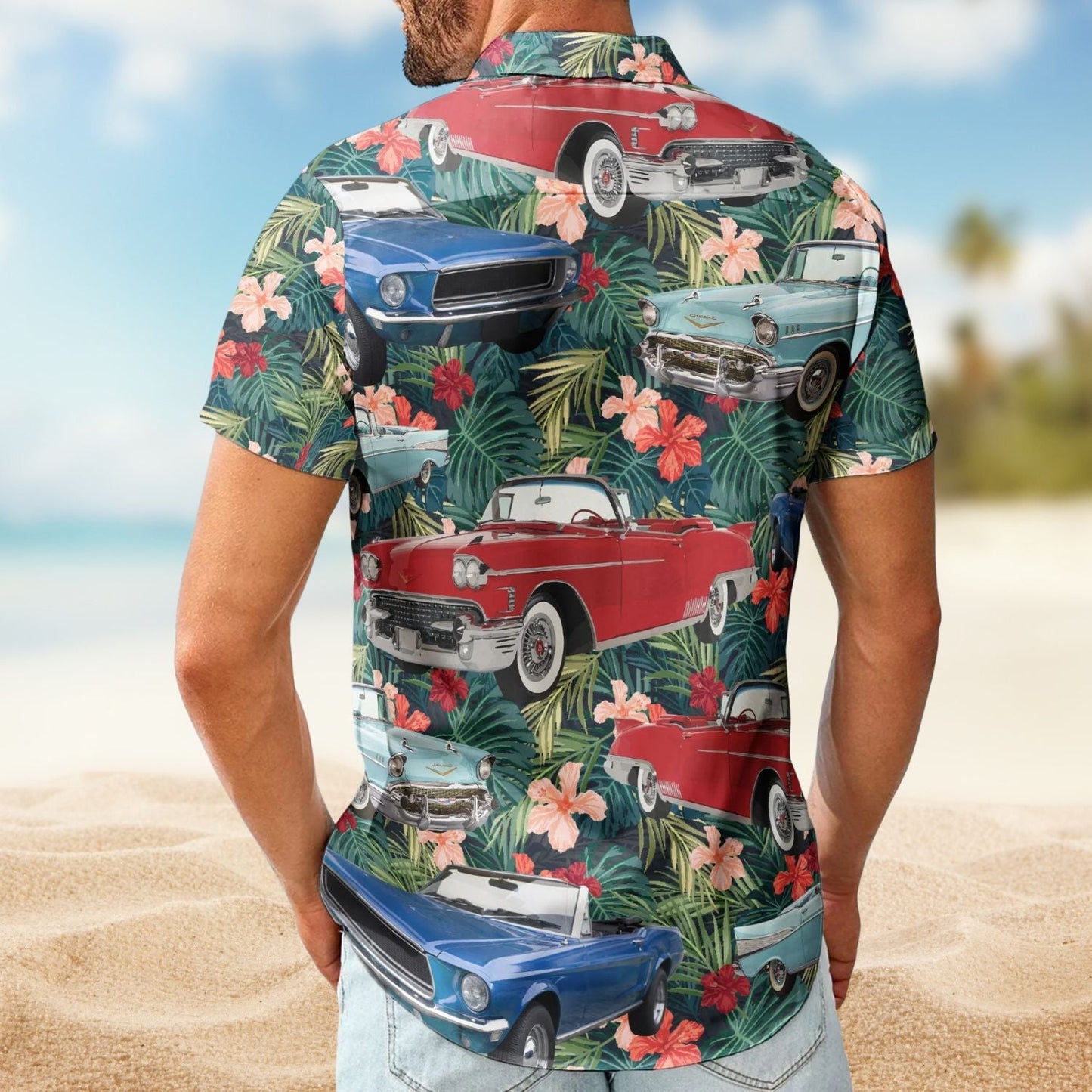 Vintage Car Custom Muscle Men Husband Photo Hawaiian Shirt For Road Trips And Summer Outings