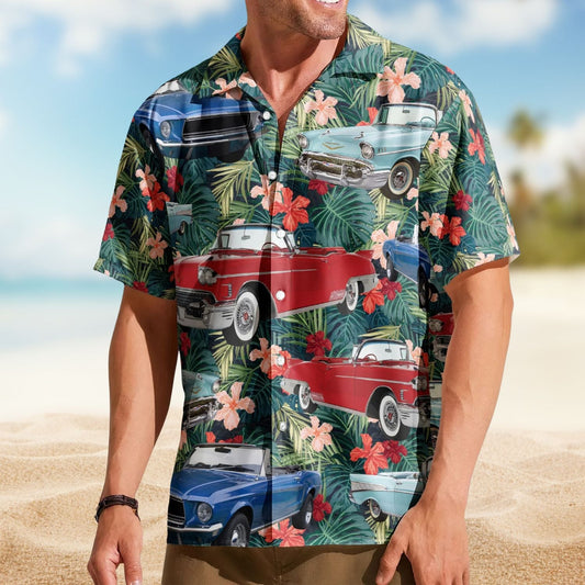 Vintage Car Custom Muscle Men Husband Photo Hawaiian Shirt For Road Trips And Summer Outings