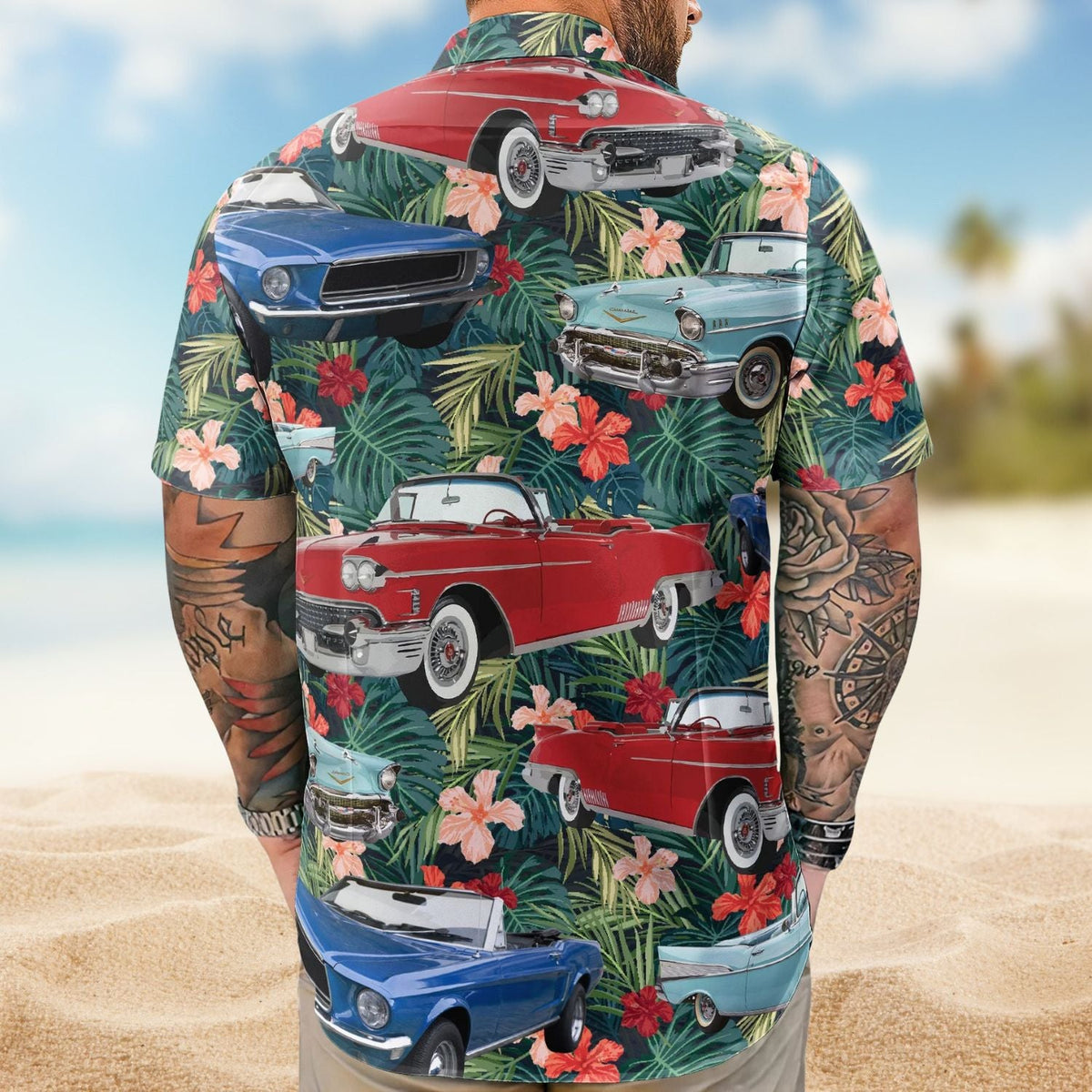 Vintage Car Custom Muscle Men Husband Photo Hawaiian Shirt For Road Trips And Summer Outings