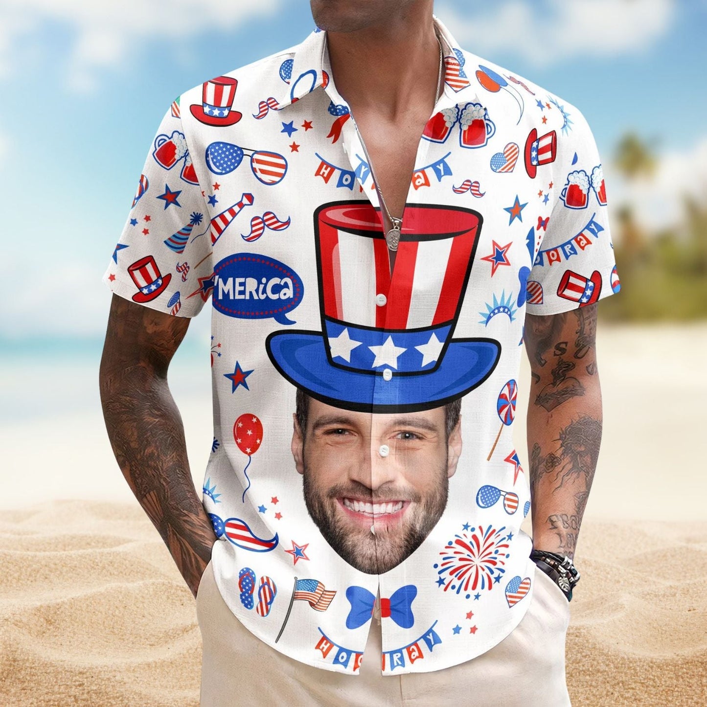 Funny Happy Custom Face 4Th July Personalized Hawaiian Shirt For Personalized Vacation Style And Beach Travel