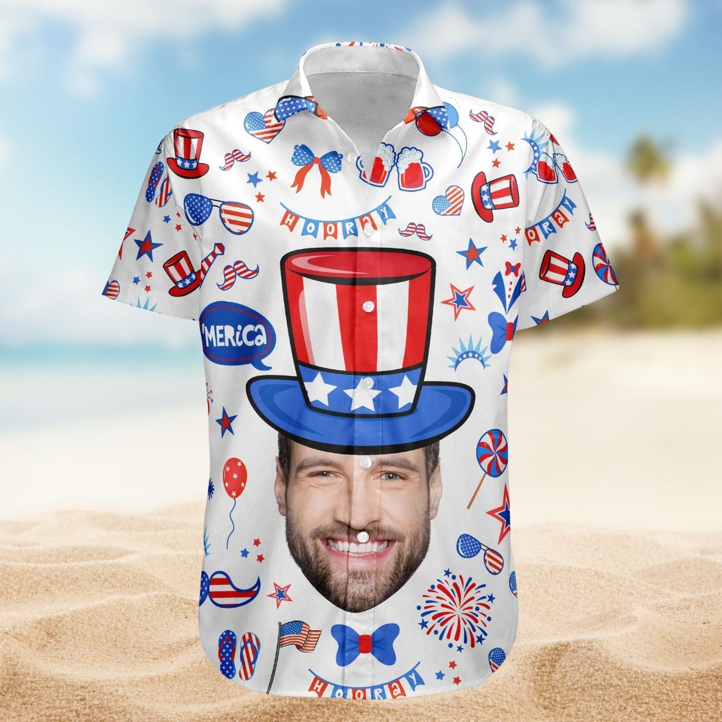 Funny Happy Custom Face 4Th July Personalized Hawaiian Shirt For Personalized Vacation Style And Beach Travel