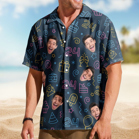 Neon Funny Birthday Party Custom Face Gift Hawaiian Shirt For Island Vacations And Everyday Style