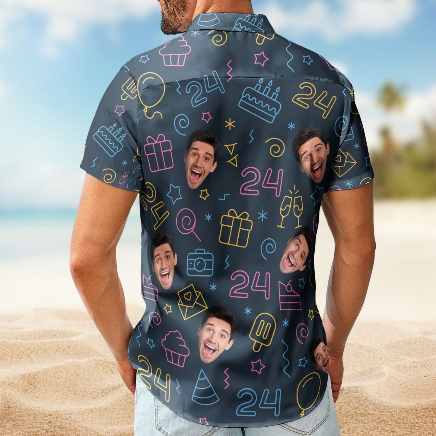 Neon Funny Birthday Party Custom Face Gift Hawaiian Shirt For Island Vacations And Everyday Style