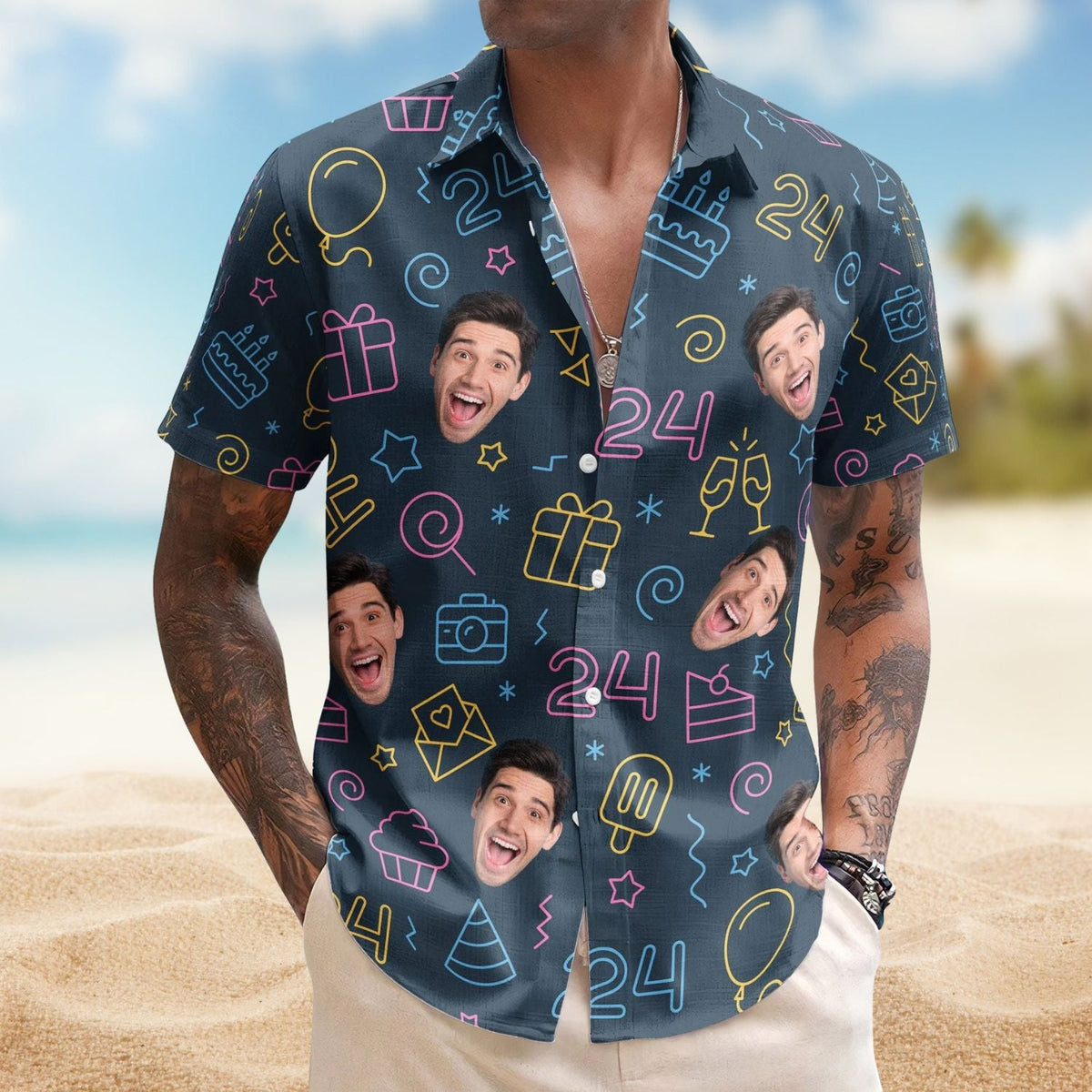 Neon Funny Birthday Party Custom Face Gift Hawaiian Shirt For Island Vacations And Everyday Style