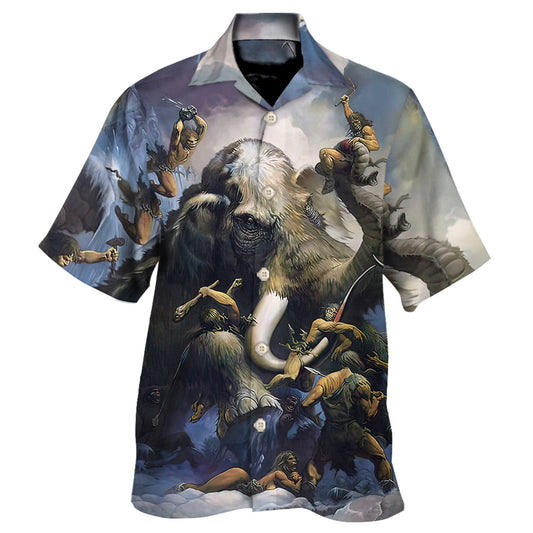 Mammoth Prehistoric Adventure Hawaiian Shirt For Resort Getaways And Comfortable Summer Activities