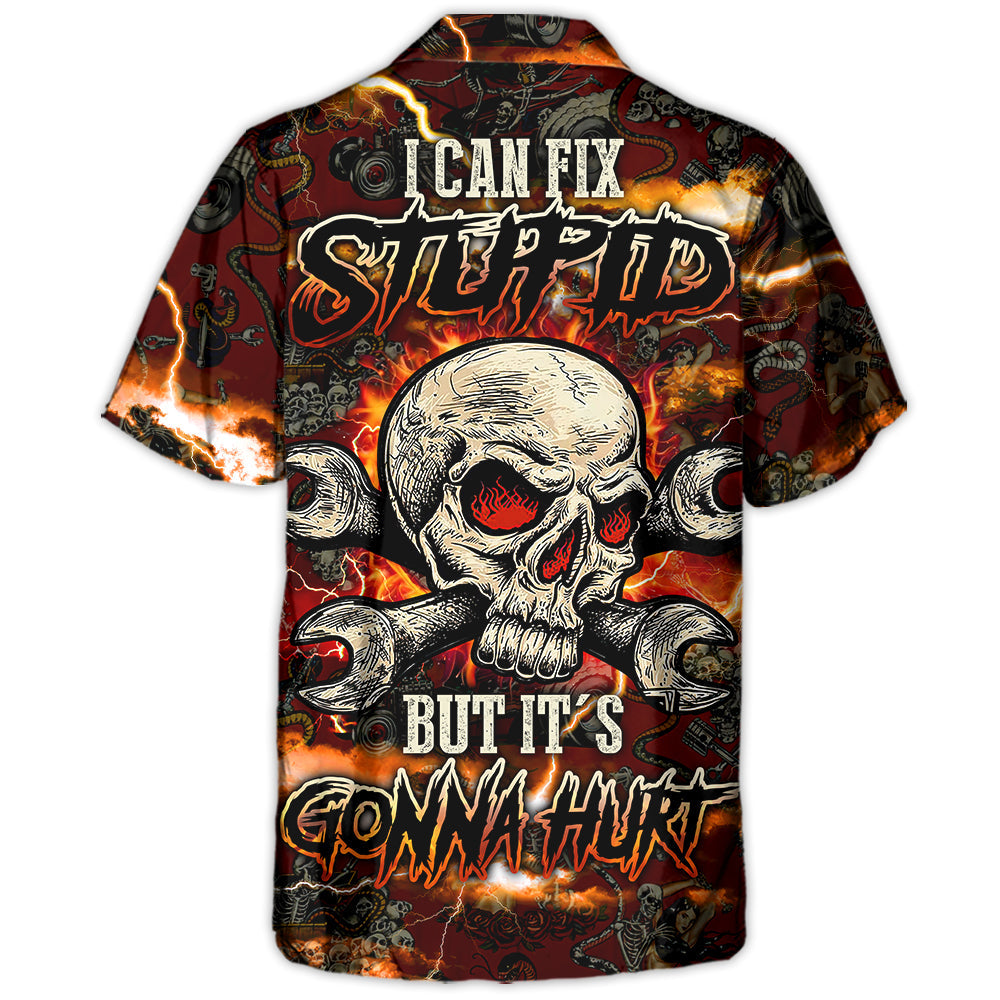 Vintage Skull Artwork Hawaiian Shirt Design View For Casual Outings