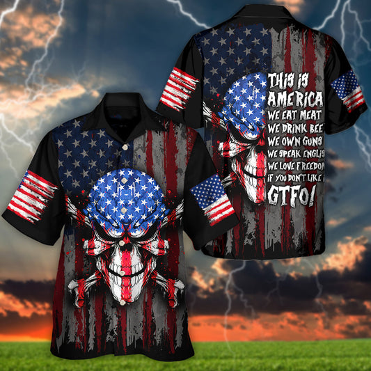 American Skull Hawaiian Shirt Artwork View For Island Holidays