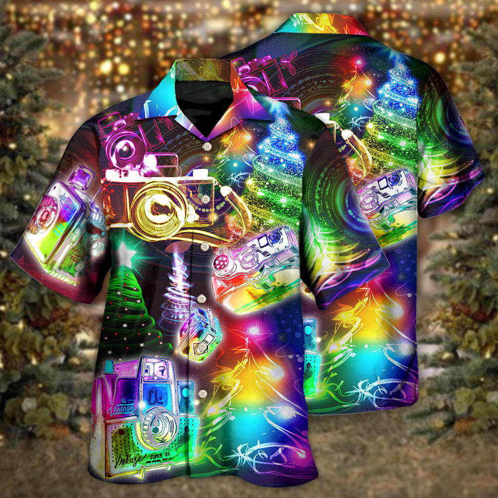 Festive Christmas Camera Everything Hawaiian Shirt Design View For Casual Summer Styling
