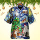 Cat Christmas Playing Starry Night Hawaiian Shirt Artwork Detail For Tropical Trips And Casual Outings